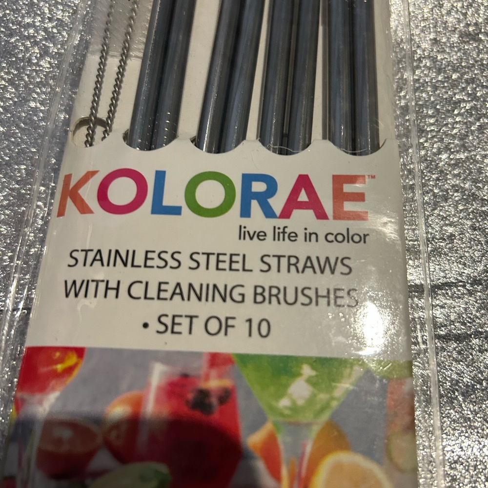 Kolorae Stainless Steel Straws - Set of 10 (Silver)